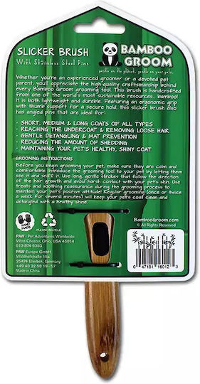 Bamboo Groom Brush Large for Long-Haired Dogs for Coat Grooming Gray