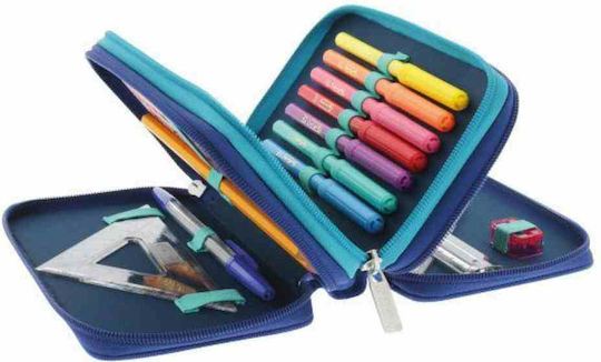 Herlitz Triple Pencil Case Filled 31pcs Dip Dye Blue Turquoise