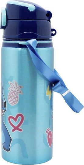 Stor Kinder Trinkflasche Set aus Aluminium Stitch mit Stroh 730ml
