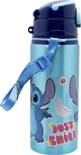 Stor Kinder Trinkflasche Set aus Aluminium Stitch mit Stroh 730ml