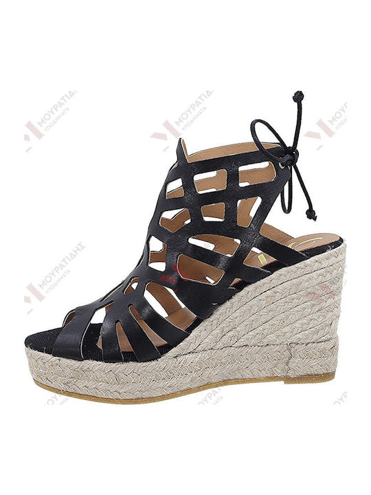 21kv20062 Women's Leather Platform Espadrilles Black