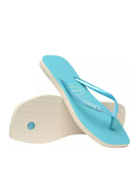 Slim Square Glitter Neon Flip Flops In Turquoise Colour