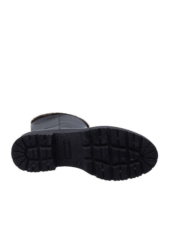 Leder Damenstiefel mit Pelz Schwarz