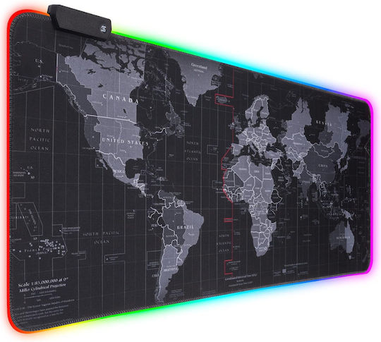 Padea Pentru Mouse Gaming Design Hartă Mondială XXL (800mm) Cu Iluminare RGB Prin USB Neagră ED272