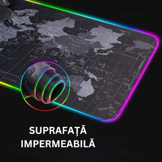 Padea Pentru Mouse Gaming Design Hartă Mondială XXL (800mm) Cu Iluminare RGB Prin USB Neagră ED272