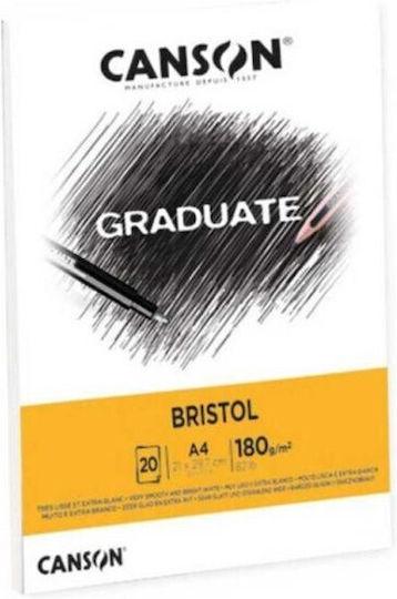 Canson Μπλοκ Σχεδίου Graduate Bristol Canson A4 180gr 20φύλλα A4 21x29.7cm
