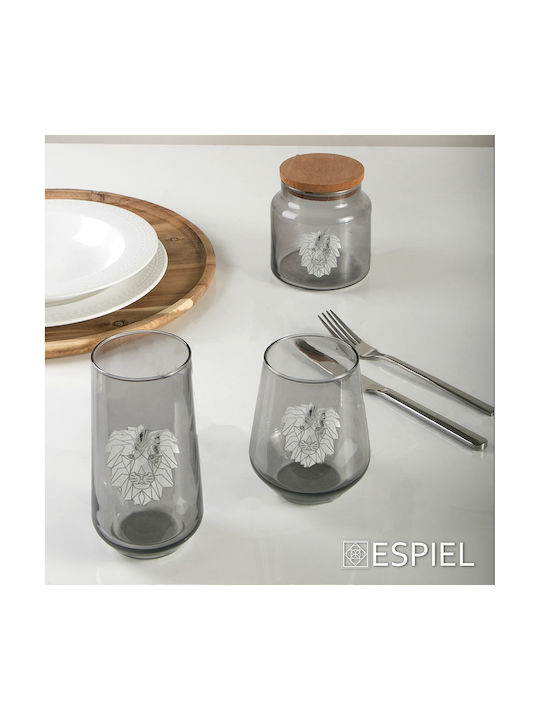 Espiel Jungle Lion Set of 4 General Use Glass Jars with Lid Silver 890ml 4 Pieces