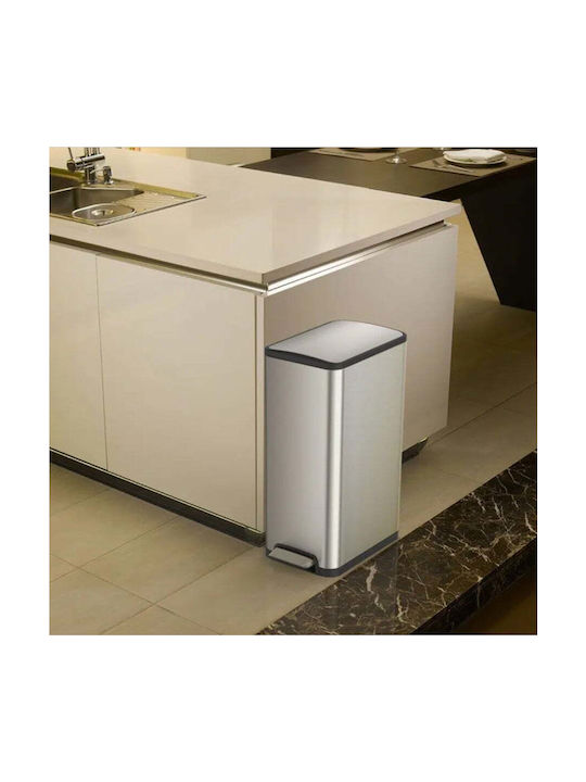 Eko Eco Slim Abfalleimer Recycling aus Edelstahl mit Pedal Silver Matt 40Es 1Stück