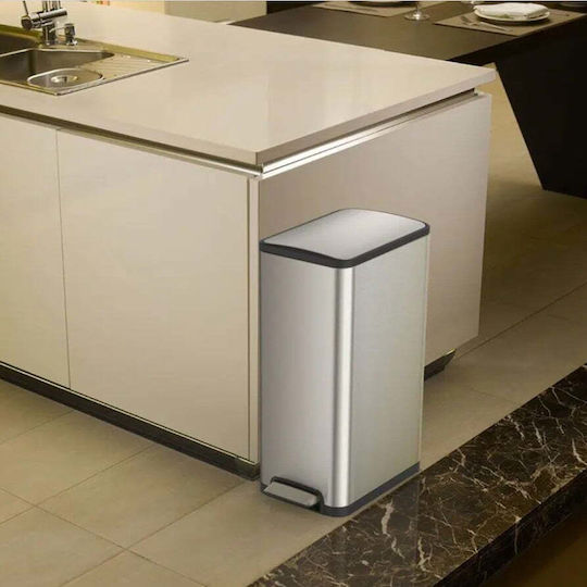 Eko Κάδος Eco Slim Απορριμμάτων από Ανοξείδωτο Ατσάλι με Πεντάλ Silver Matt 40lt