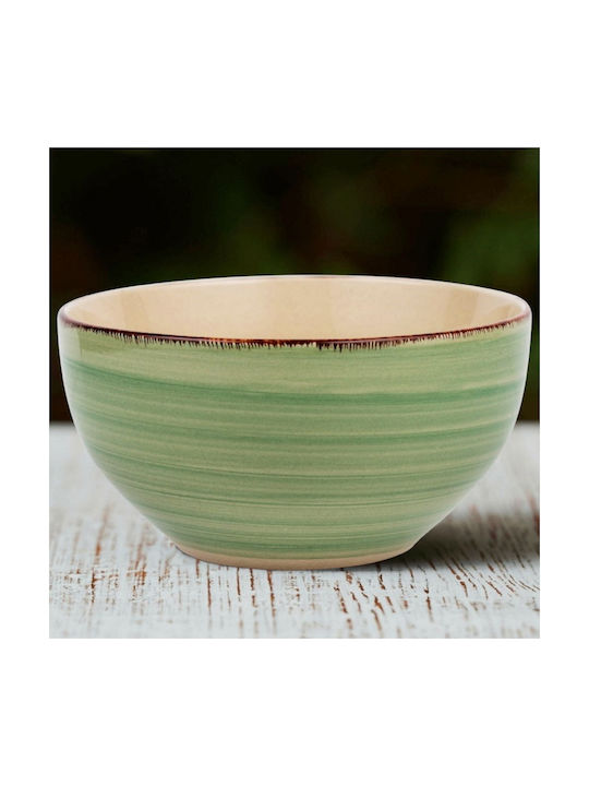 Nava Lines Cereal Serving Bowl Round Ceramic Oil Green with Diameter 14cm