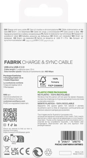 Puro Braided USB 2.0 Cable USB-C male - USB-A 10W Μπεζ 1.5m