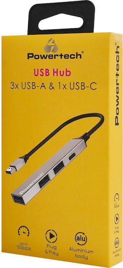 Powertech USB Хъб 4 Порта USB 3.2 с Връзка USB-A Сив