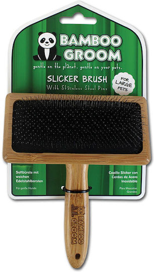 Bamboo Groom Brush Medium for Long-Haired Dogs for Coat Grooming Gray