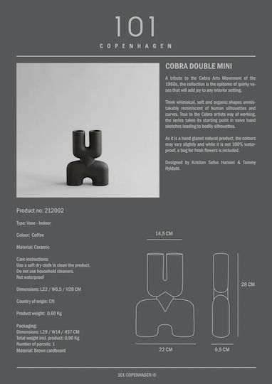 101 Copenhagen Decorative Vase Brown 22x6.5x28cm