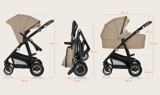 Bianca Adjustable 3 in 1 Baby Stroller Suitable for Newborn Beige Sand 11.75kg