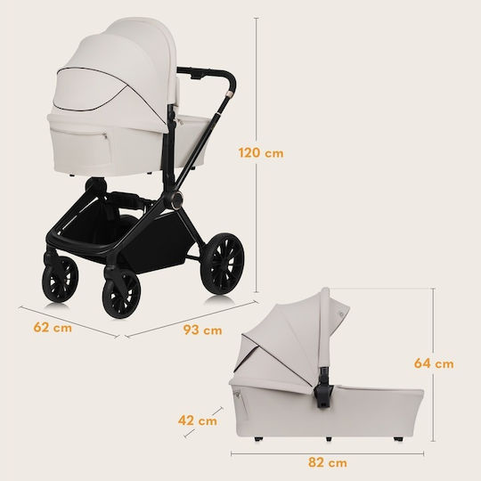 Lionelo Mika Adjustable 3 in 1 Baby Stroller Suitable for Newborn Beige Sand 10.9kg
