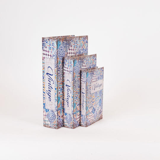 Estheti Home S/3 Decorative Wooden Boxes Blue-White 33x22x7cm 819-00281