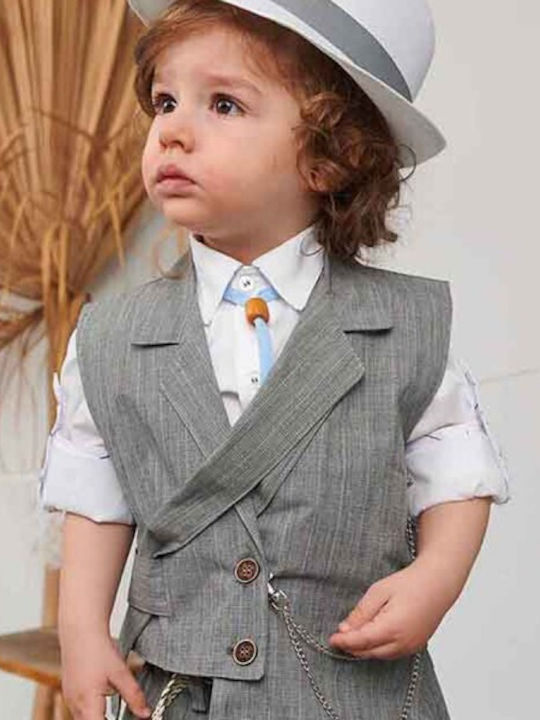 Bonito Baby Costum de Botez cu Vestă pentru Băiat 22122 Gri 5buc