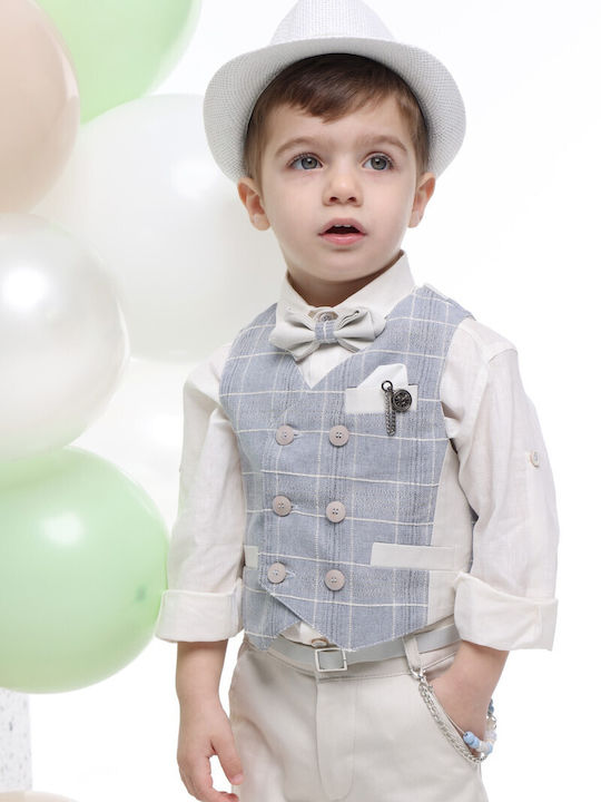 Mi Chiamo Boys Baptism Suit with Vest Light Blue