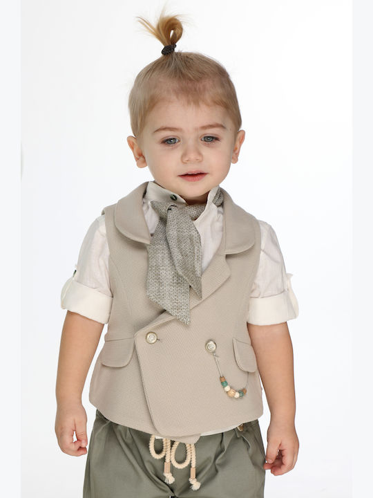 Mi Chiamo Baptism Suit with Vest for Boys Beige A4771