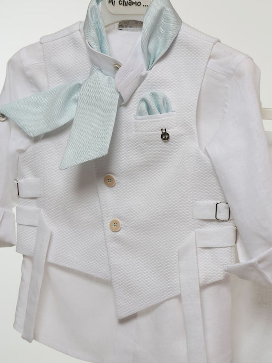 Mi Chiamo Boys Baptism Suit with Vest White