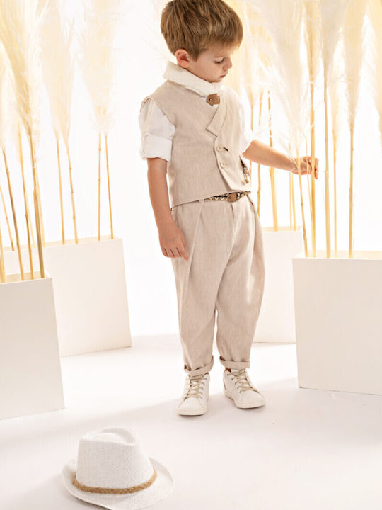 Baby Bloom Boys Baptism Suit with Vest Beige