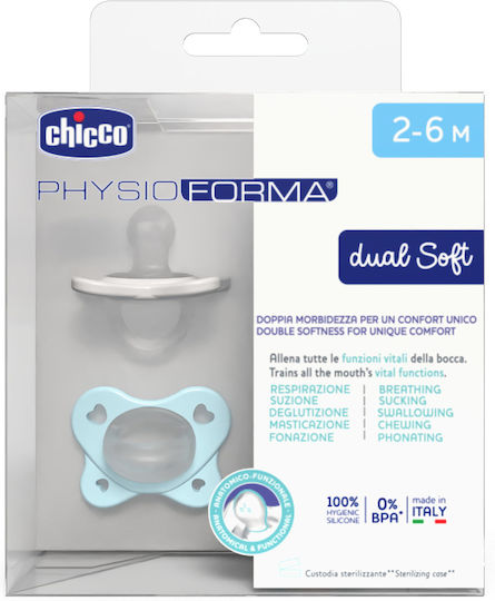 Chicco Physioforma Pacifiers Silicone Physio Dual Soft Sky Blue for 2-6 months 2pcs