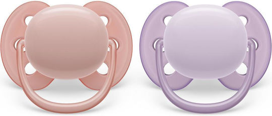 Philips Ultra Soft Πιπίλες Σιλικόνης με Θήκη Ultra Soft - Ροζ / Μωβ για 0-6 μηνών 2τμχ