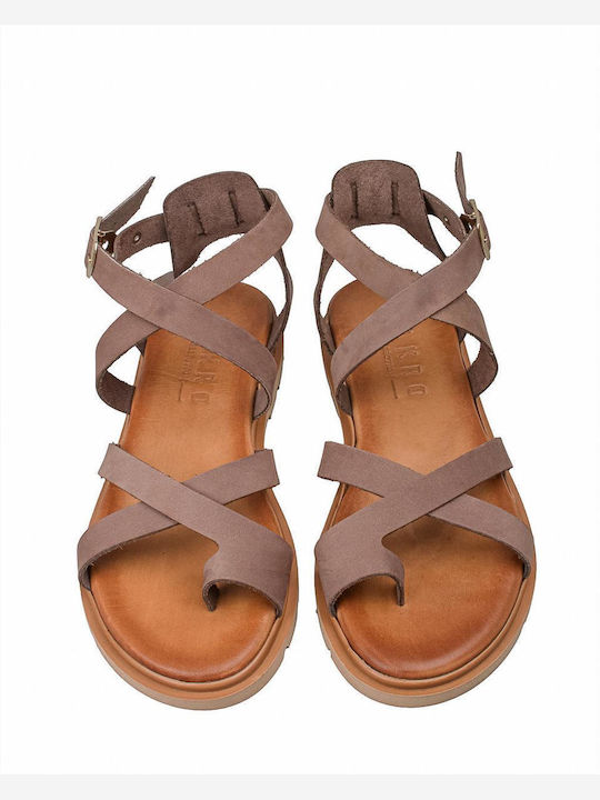 Leather Women's Flat Sandals in Brown Color