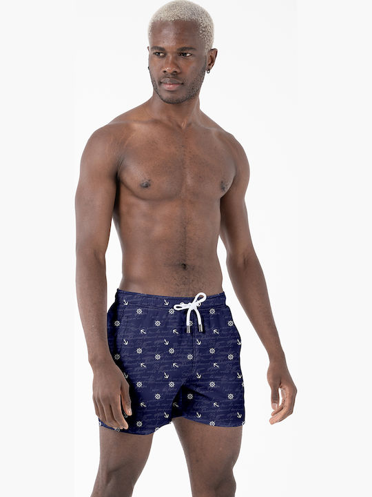 Men's Swimwear Shorts Dark Blue with Patterns