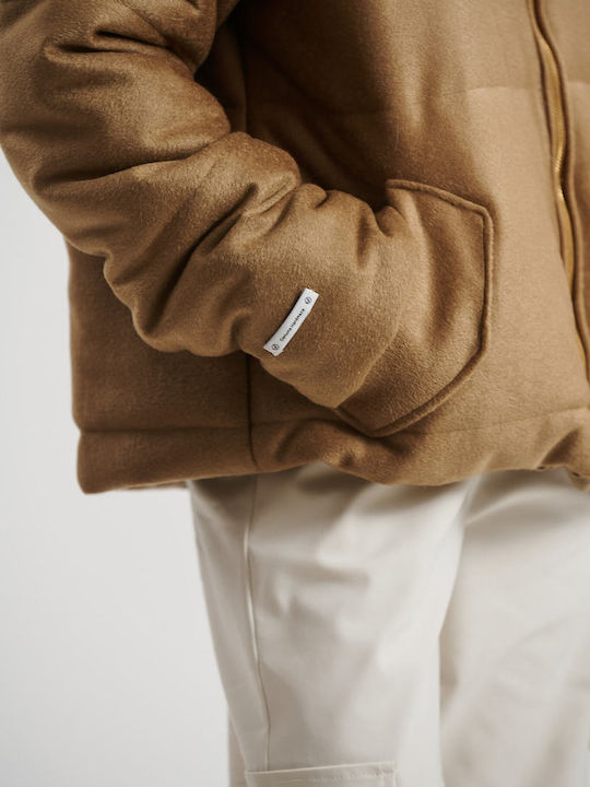 Women's Lifestyle Jacket for Winter with Hood Brown