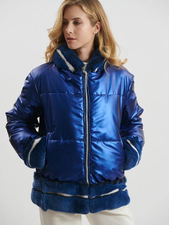 Women's Puffer Jacket Waterproof and Windproof for Winter Blue