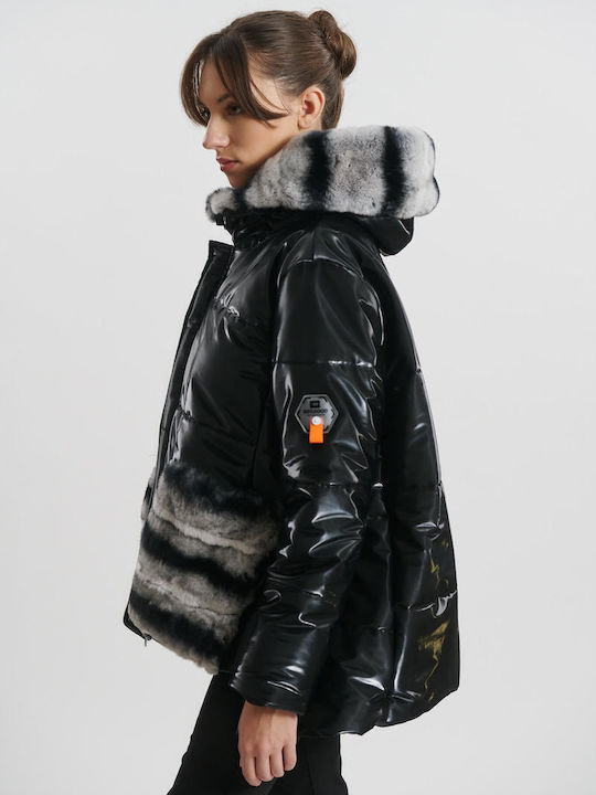 Women's Puffer Jacket Waterproof and Windproof for Winter with Hood Black