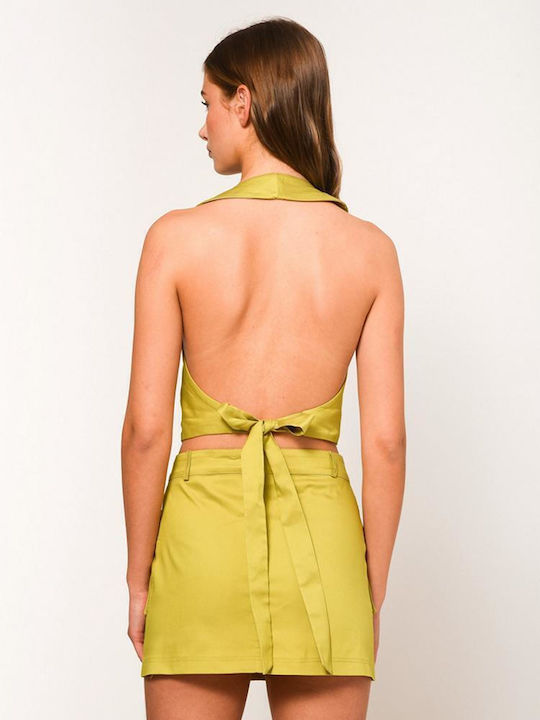 Monochrome Denim Mini Skirt Lime