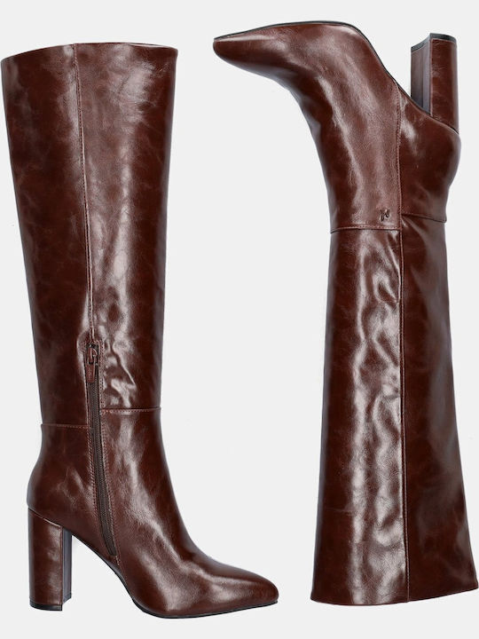 Synthetic Leather High Heel Women's Boots Krystal Tabac Brown