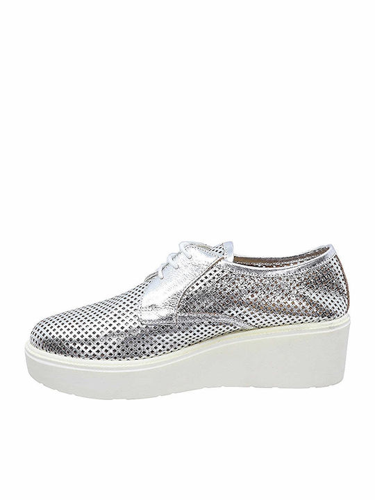 Leder Damen Oxfords in Silber Farbe