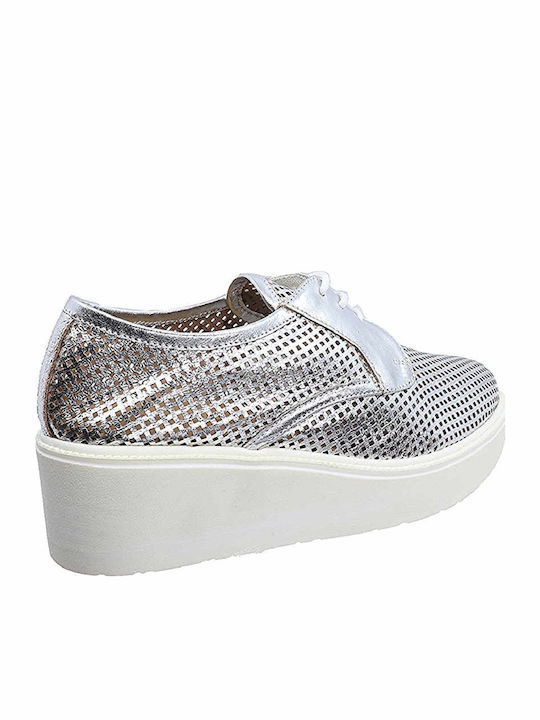 Leder Damen Oxfords in Silber Farbe