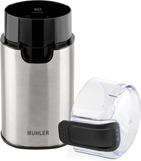 Muhler Elektrischer Kaffeemühle 150W mit einer Kapazität von 60gr Silber