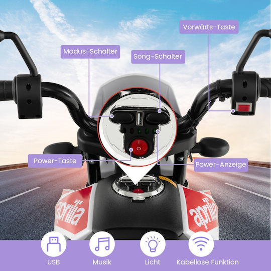 Motocicletă Pentru Copii Aprilia Electrică 12 Volți Albă