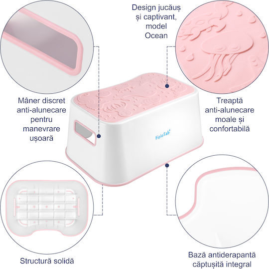 Fiziotab Ocean Booster Seat Non-slip Surface Handles Stool Type Use At Sink Bathroom Kitchen Pink