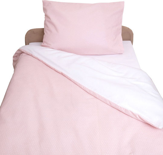 Viopros Set Lenjerii De Patut Bebe Pentru Cradle Din Flanel Roz-Alb 80x100cm 2 Bucăți