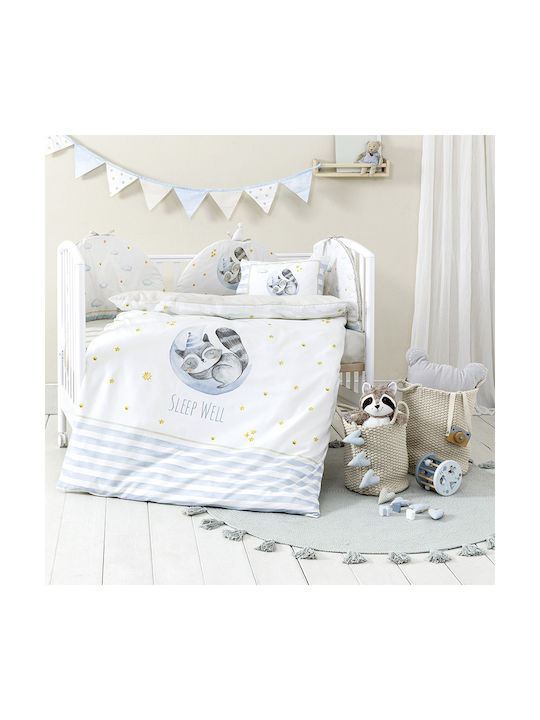 Nima Sleepy Raccoon Комплект Бебешки Чаршафи За Количка Памучни с Ластик Бели 70x140бр 3бр