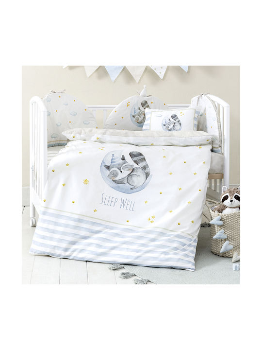 Nima Sleepy Raccoon Комплект Бебешки Чаршафи За Количка Памучни с Ластик Бели 70x140бр 3бр