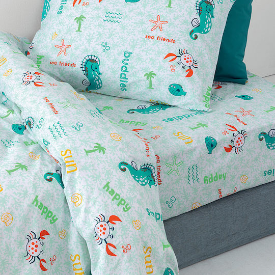 Palamaiki My Kingdom Baby Sheets Set Crib Cotton Fitted Turquoise 130x170cm 3pcs