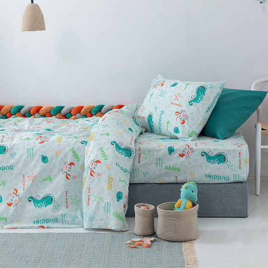 Palamaiki My Kingdom Baby Sheets Set Crib Cotton Fitted Turquoise 130x170cm 3pcs