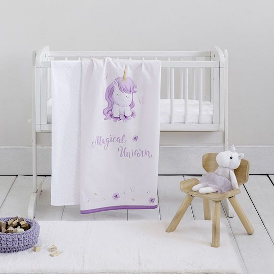 Nima Magical Unicorn Seturi de cearșafuri pentru bebeluși Pentru Cradle Bumbac Lila Albe 70x110buc