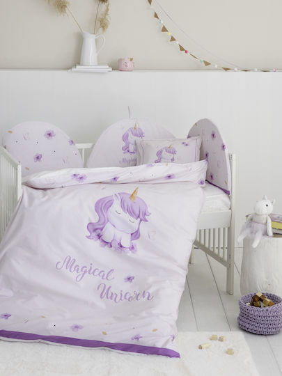 Nima Magical Unicorn Seturi de cearșafuri pentru bebeluși Pentru Cradle Bumbac Lila Albe 70x110buc