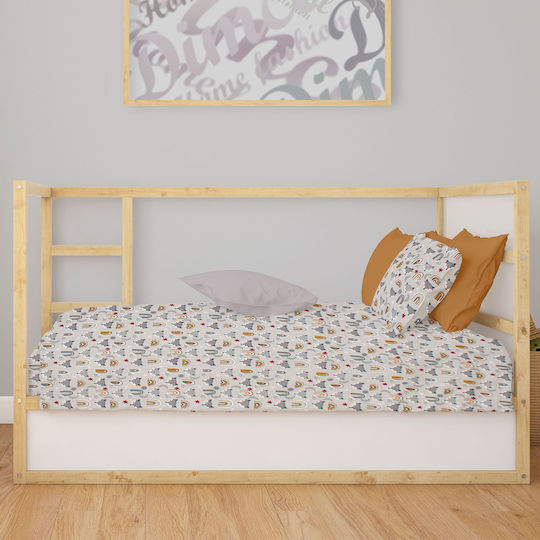 Dimcol Bebe Fox Baby Sheet Crib Cotton Fitted Gray 70x140cm