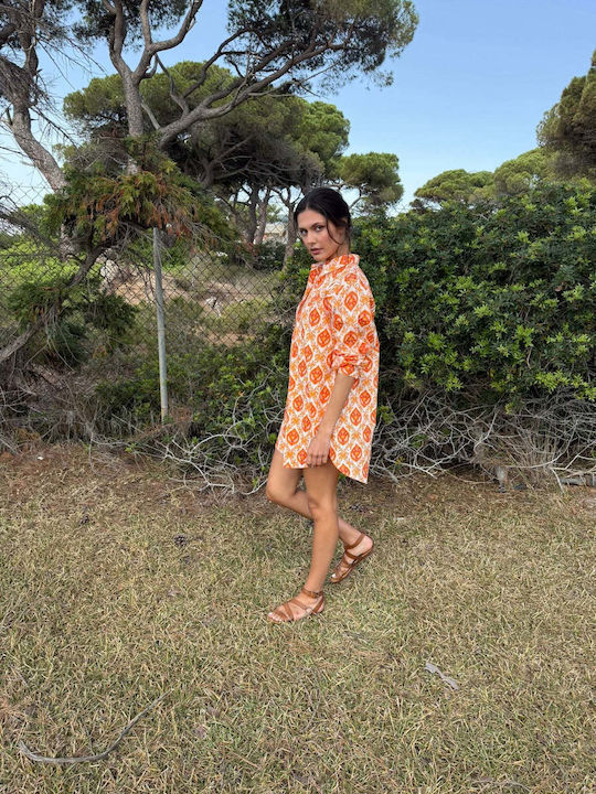 Sommer Mini Hemdkleid Orange