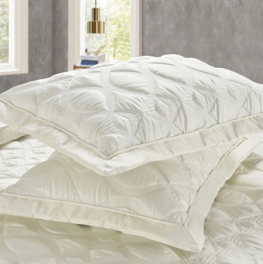 Monte Carlo Ivory Coverlet Set Liolios Home 250×240 Mattress Cases 50×70/2 Pieces 100% Silk/Satin & Quilted Embroidery